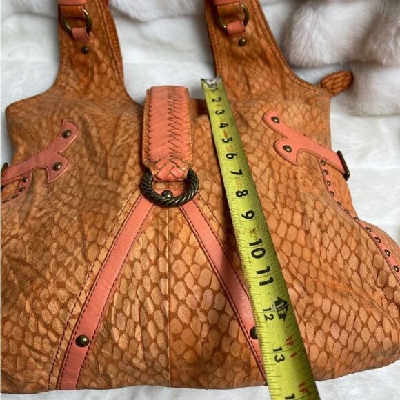 Babee D leather orange reptile prints hobo large shoulder bag antique hardwares - Picture 4 of 8